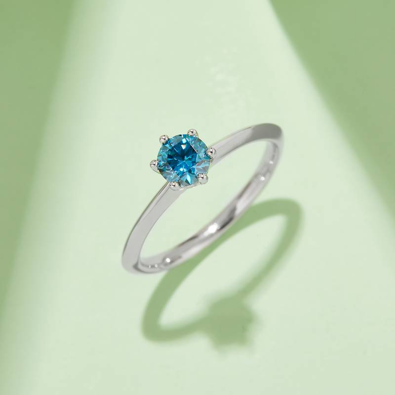 直臂ClassicT家六爪S925银镀白金MoissaniteWomen's Ring50分D级